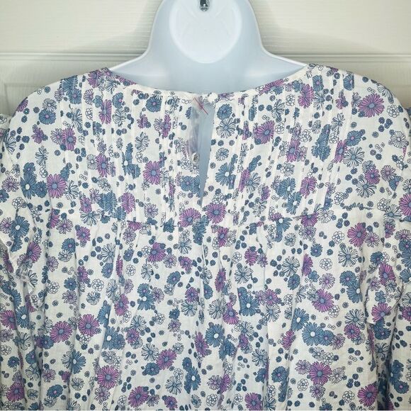 Modcloth Floral Prairie Doll Mini Dress Ruffle Shoulder Purple Blue L NWT - Picture 9 of 12